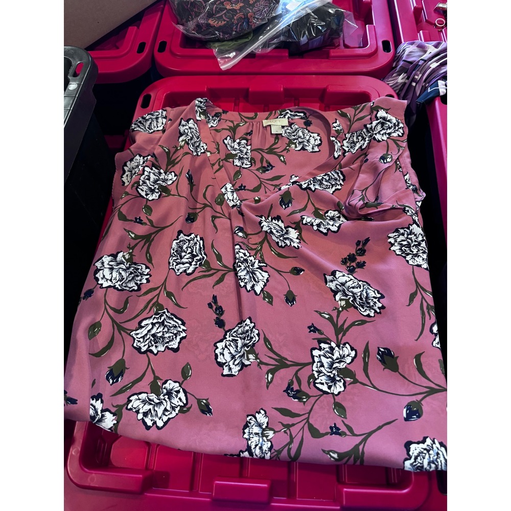 LOFT Outlet Womens XL Pink Floral V-Neck Flutter Sleeve Blouse Top